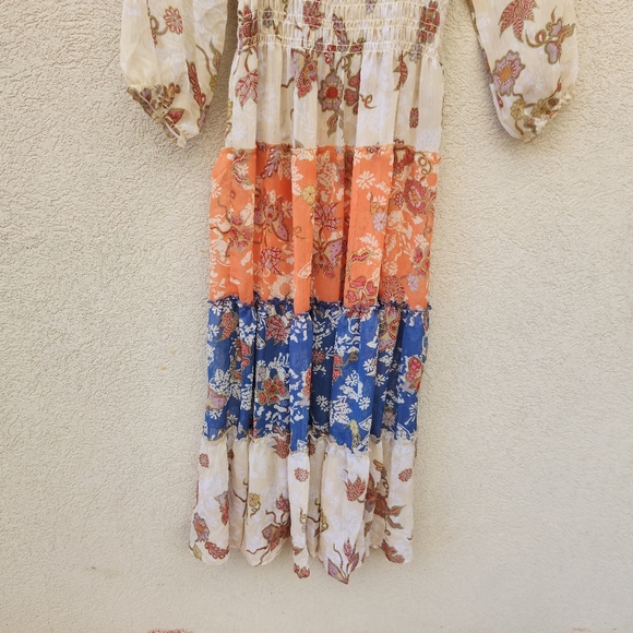 FIG & FLOWER Maxi Dress Women's Large Petite Prarie Tiered Chiffon Boho Puff Slv - Picture 9 of 14